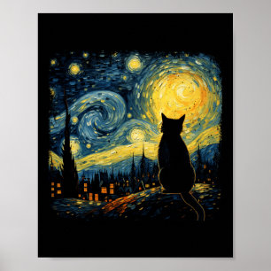 Affiche Chat Starry Nuit Van Gogh Chat pour Amoureux des c