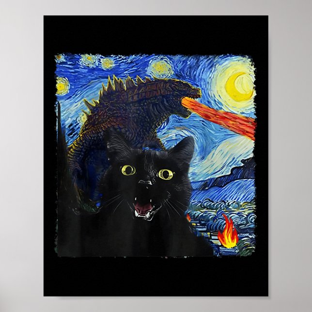 Affiche Chat Starry Nuit Van Gogh Chat Pour Amoureux des c (Devant)