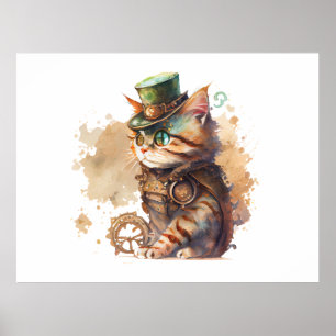 Affiche Chat Steampunk Adorable et mignonne
