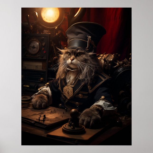 Affiche Chat Steampunk en Uniform Retro (Devant)