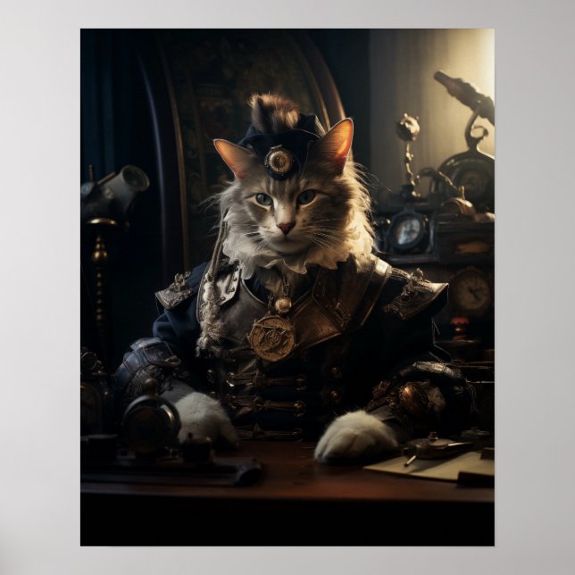 Affiche Chat Steampunk en Uniform Retro (Devant)