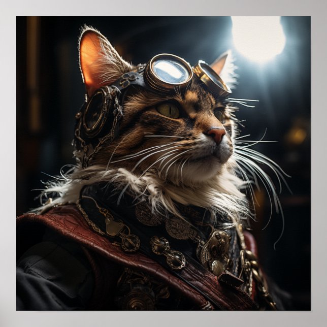 Affiche Chat Steampunk en Uniform Retro (Devant)