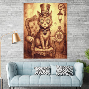 Affiche Chat Steampunk Victorien Horlogerie Fantastique Vi