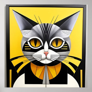 Affiche Chat stylisé géométrique abstrait