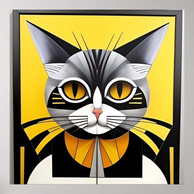 Affiche Chat stylisé géométrique abstrait (Devant)