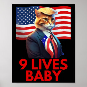 Affiche Chat Suite Avec Trump Cheveux Drapeau Américain Ne