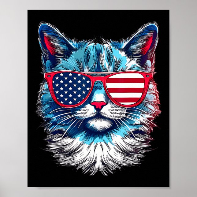 Affiche Chat Sungles Usa Drapeau 4 juillet commémoration (Devant)