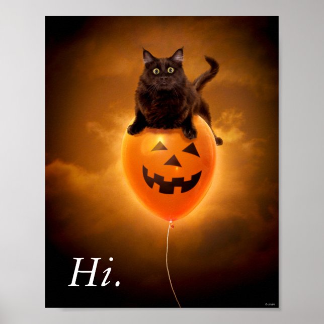 Affiche Chat sur ballon d'Halloween (Devant)