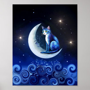 Affiche Chat sur Crescent Moon bleu Chat 773