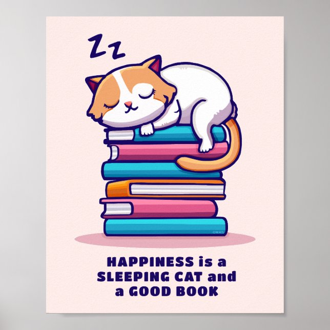 Affiche Chat sur une pile de livres Cute Personnalisé Litt (Devant)