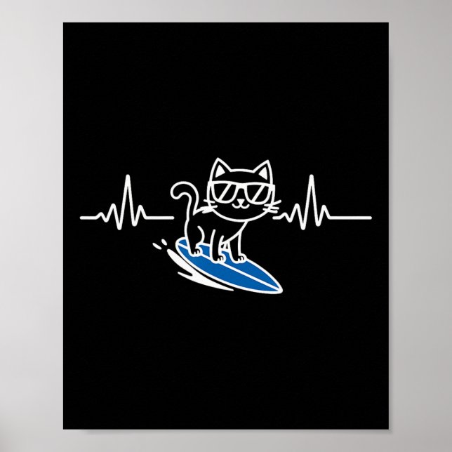 Affiche Chat Surfant Drôle Surfeur Planche de Surf Surf  (Devant)