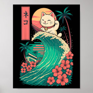 Affiche Chat surfant japonais _1