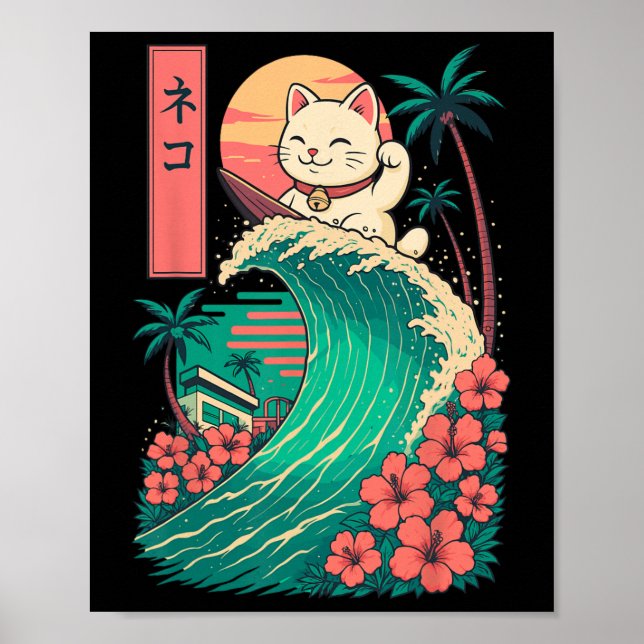 Affiche Chat surfant japonais _1 (Devant)