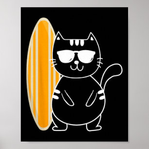 Affiche Chat surfeur - Planche de surf de surfage Plage Va