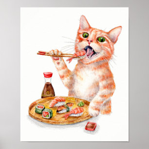 Affiche Chat Sushi