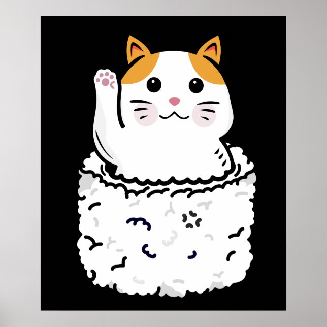 Affiche Chat Sushi Lover cadeau Chat Japonais Sushi Kawaii (Devant)
