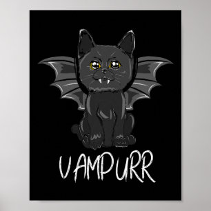 Affiche Chat T noir Halloween Vampire Vampurr Costume