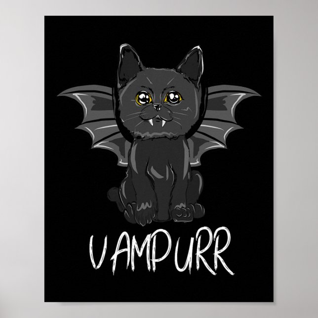 Affiche Chat T noir Halloween Vampire Vampurr Costume (Devant)