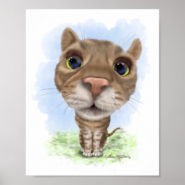 Affiche Chat Tabby Dessin Animé Drôle (Devant)