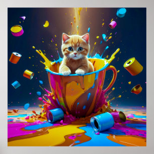 Affiche Chat-tastrophe coloré : Quand la peinture rencontr