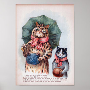 Affiche Chat tenant un parapluie, Louis Wain
