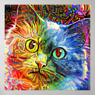 Affiche Chat tigré coloré tendance
