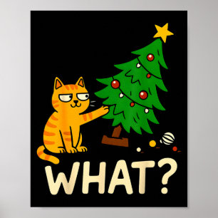 Affiche Chat tigré de Noël poussant l'arbre de Noël Chat