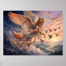 Affiche Chat tigré orange ailé | Art animal drôle