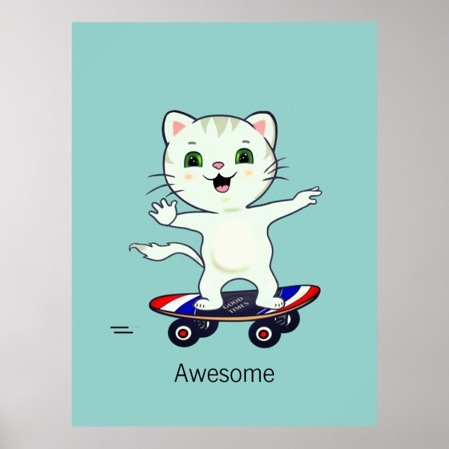 Affiche Chat tigré patineur drôle (Devant)