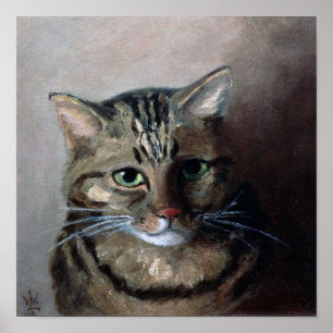 Affiche Chat tigré peint à l'huile, Louis Wain