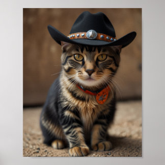 Affiche Chat Tortishell Portant Un Casquette Cowboy
