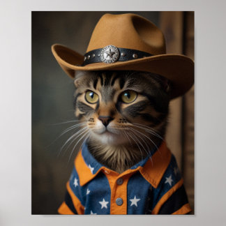 Affiche Chat Tortishell Portant Un Casquette Cowboy