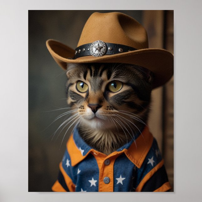 Affiche Chat Tortishell Portant Un Casquette Cowboy (Devant)