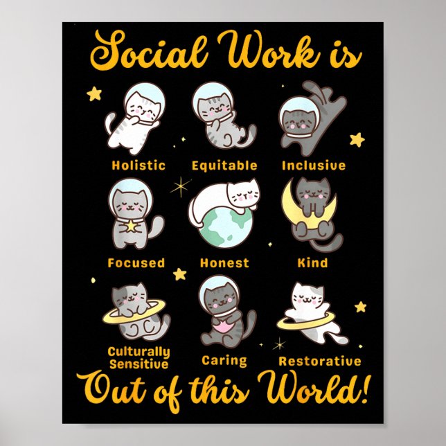 Affiche Chat travailleur social drôle de dicton chats mème (Devant)