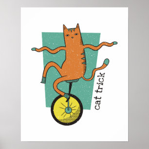 Affiche Chat Trick Funny Tabby Chat Riding a Unicycle