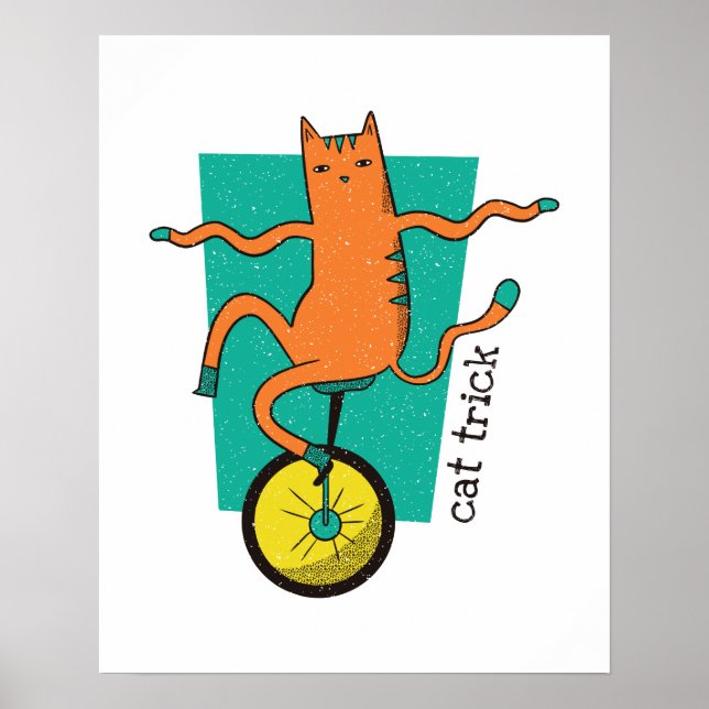 Affiche Chat Trick Funny Tabby Chat Riding a Unicycle (Devant)