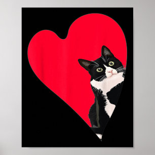 Affiche Chat Tuxedo Saint-Valentin Cœur Pour Chatons et Am