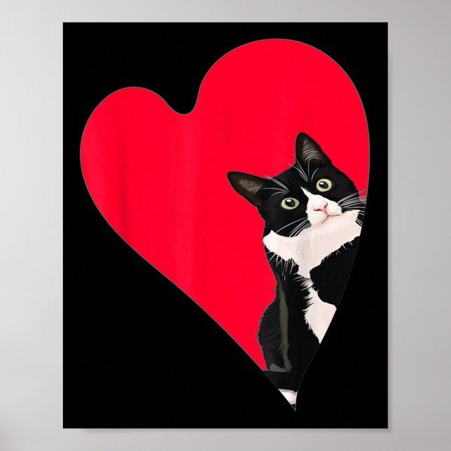 Affiche Chat Tuxedo Saint-Valentin Cœur Pour Chatons et Am (Devant)