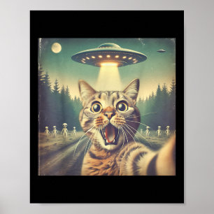 Affiche Chat Ufo Selfie Art Drôle Chat Extraterrestre 