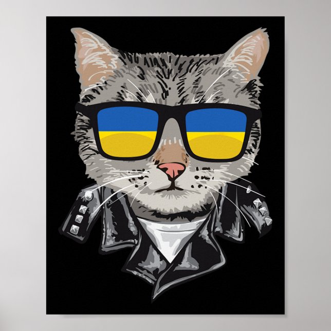 Affiche Chat Ukraine Drapeau Lunettes de soleil - Chat Ukr (Devant)