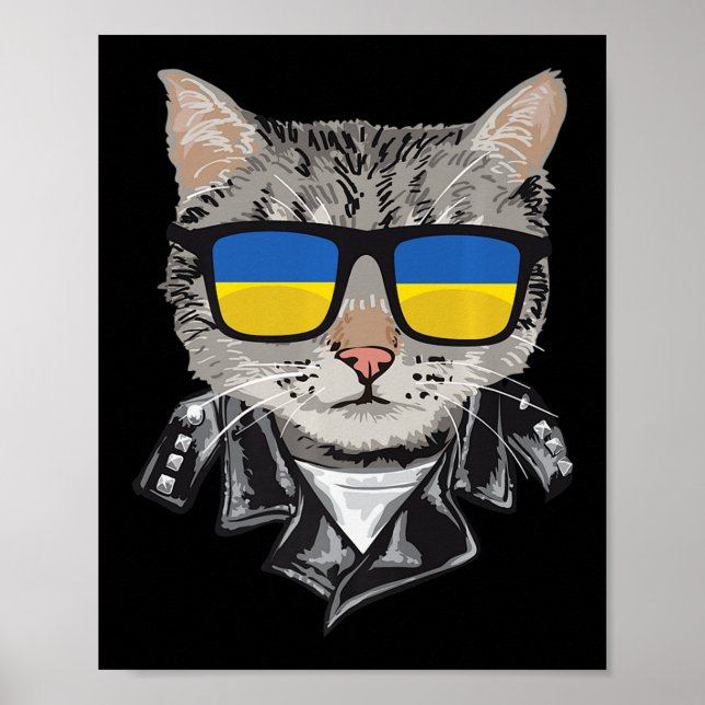 Affiche Chat Ukraine Drapeau Lunettes de soleil Cool ukrai (Devant)