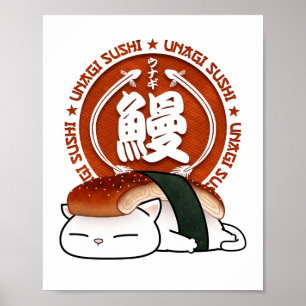 Affiche Chat Unagi Eel Sushi