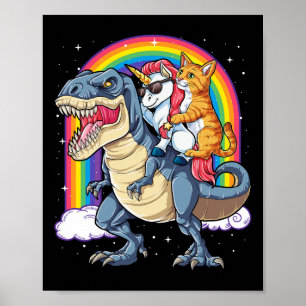 Affiche Chat Unicorn équitation Dinosaur T Rex Kitten Spa 