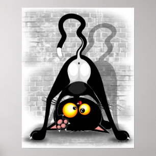 Affiche Chat Upside Down Funny Cartoon Caractère