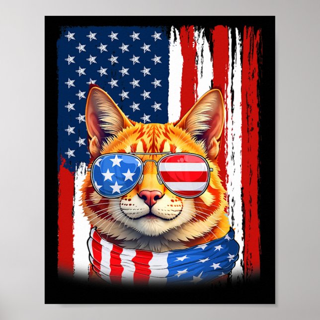 Affiche Chat Usa Drapeau Américain Chat Patriotique 4 Juil (Devant)