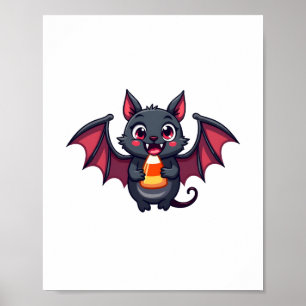 Affiche Chat Vampire avec bonbon - Jolie T-shirt Halloween