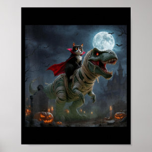 Affiche Chat Vampire Drôle qui Monte un T-Rex Halloween Mi