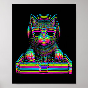Affiche Chat Vaporwave Dj Techno Rave Musique Edm Concert