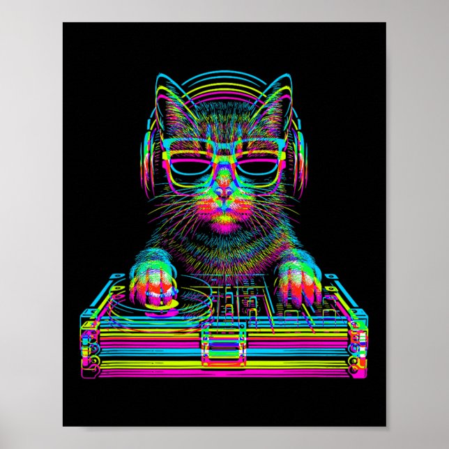 Affiche Chat Vaporwave Dj Techno Rave Musique Edm Concert  (Devant)