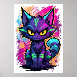 Affiche Chat vibrant d'art de rue graffiti